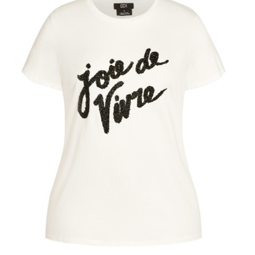 City Chic Joie De Vivre Sparkle Ivory Tee